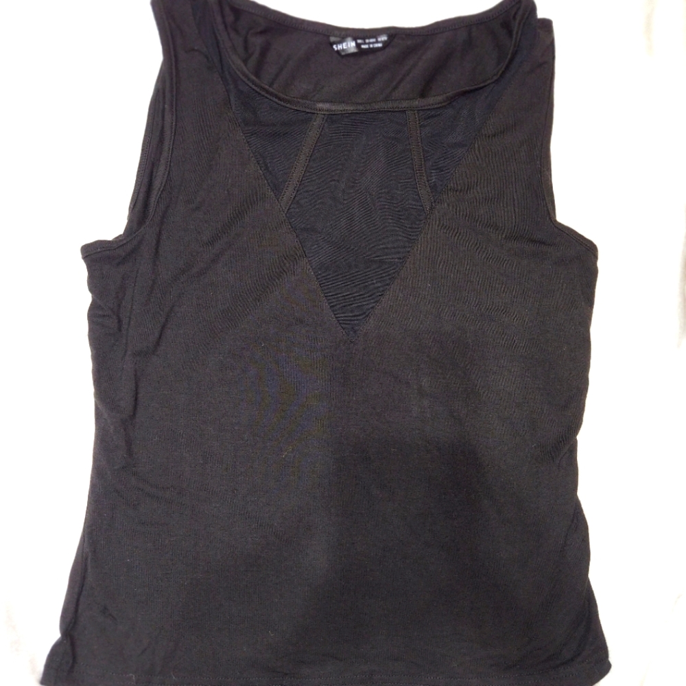 Black tank with sheer neckline